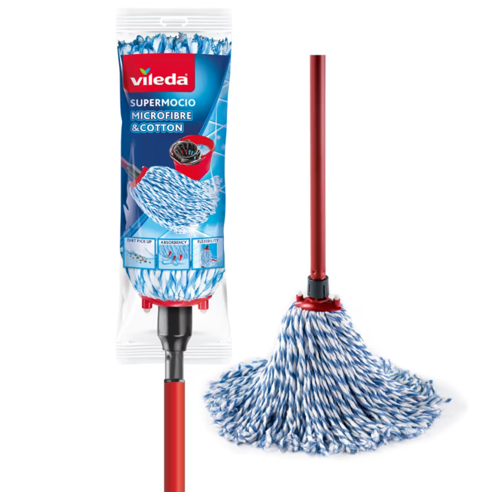 Vileda SuperMocio Microfibre & Cotton Mop Head & Telescopic Handle