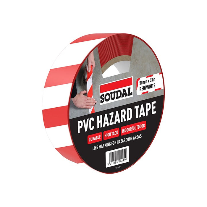 Soudal PVC hazard tape - (50mm x 33m) (RED/WHITE)