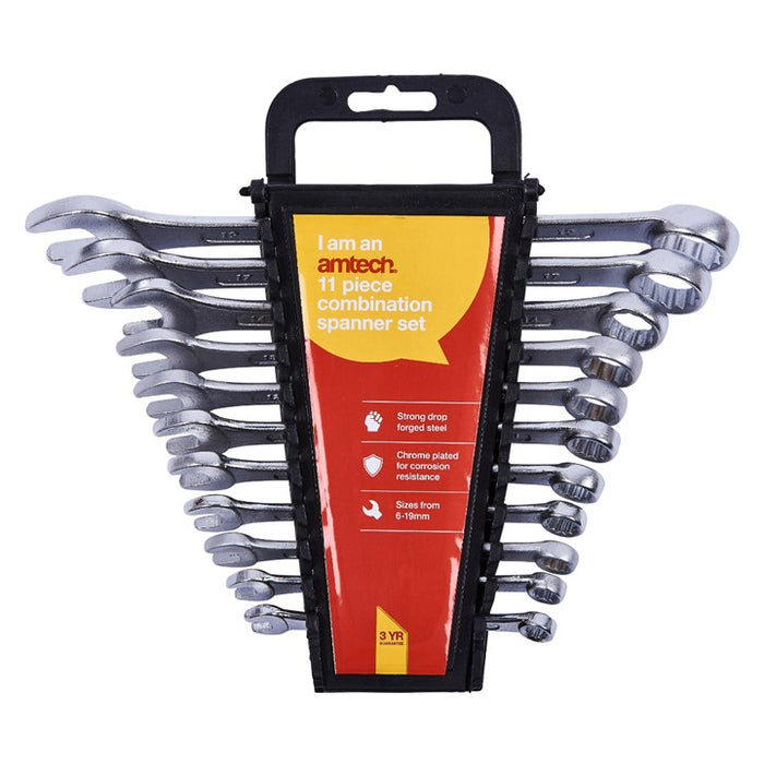 11 piece combination spanner set with storage rack