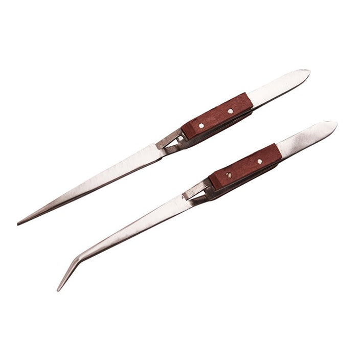 2 Piece wooden handle tweezer set