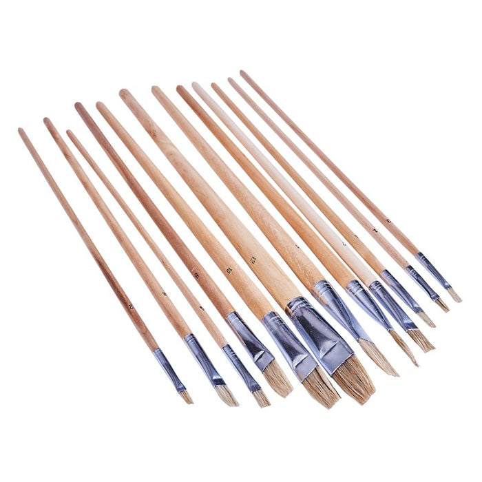 12 Piece flat tip art brush set