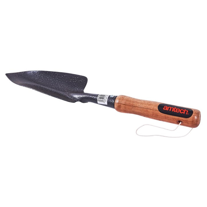 Potting trowel with wooden handle