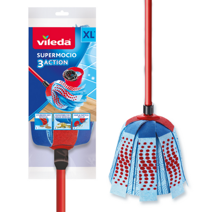 Vileda SuperMocio 3Action XL Mop Head & Telescopic Handle